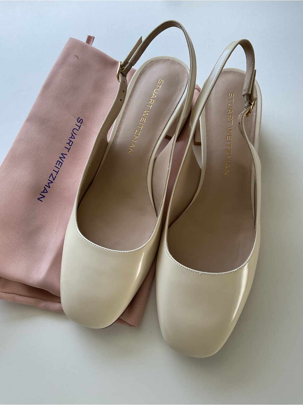 Stuart Weitzman Ivory Patent Leather Slingback Flats
